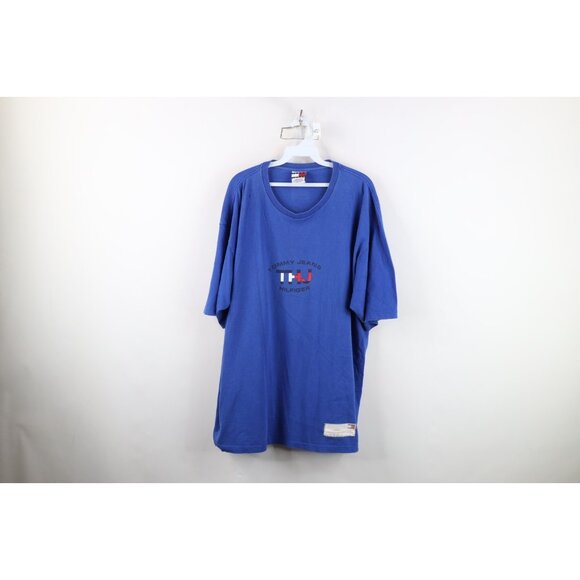 Vintage 90s Tommy Hilfiger Mens 2XL Distressed Spell Out Big Logo T-Shirt USA - Picture 1 of 15